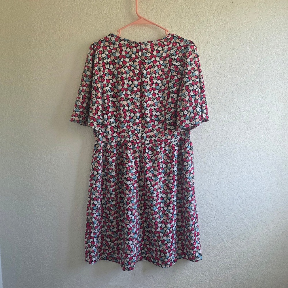 Ann Taylor Floral V-Neck Flutter Sleeve Fit and Flare Dress Pink Blue White - Picture 3 of 6